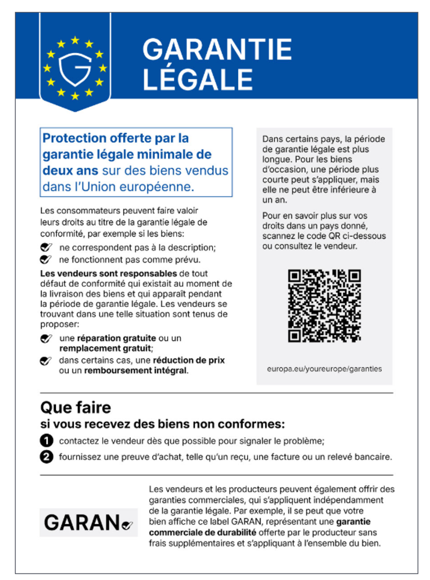 WE Connect - Informations sur la garantie légale par pays