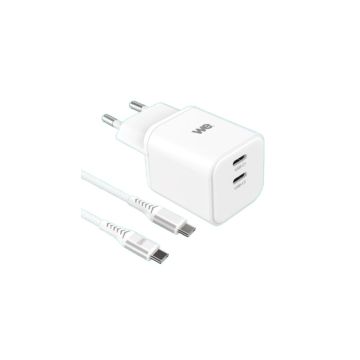 Bundle chargeur WE PC GaN 2 ports USB-C 100W - PD3.0 + câble USB-C/USB-C 2m - Blanc