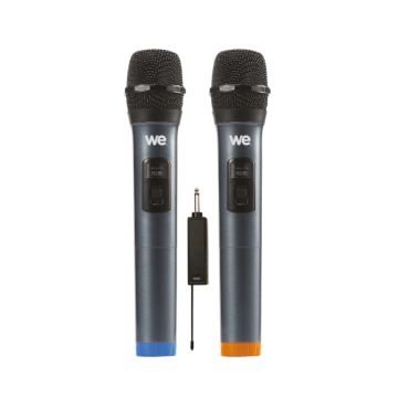 Pack microphone dynamique WE sans-fil avec écran, omnidirectionnel, récepteur rechargeable, jack 6.35mm, pack de 2pcs