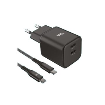 Bundle chargeur WE PC GaN 2 ports USB-C 100W - PD3.0 + câble USB-C/USB-C 2m - Noir