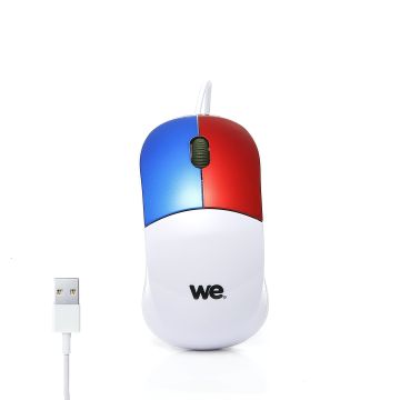 Souris enfant WE 2 boutons + 1 molette petite taille, couleurs contrastées blanche