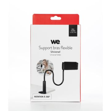 Support WE universel avec long bras flexible de couleur noir. Compatible avec de très nombreux produits ! Multi-usages. Noir