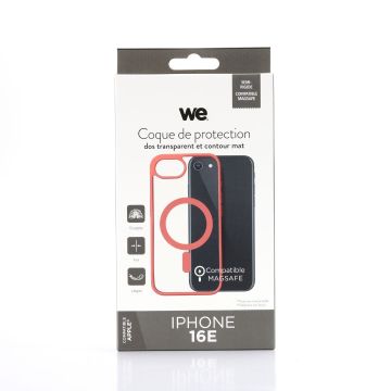 We Coque de protection RUBBER APPLE IPHONE 16E - Dos transparentcontour mat rouge - Compatible MAGSAFE