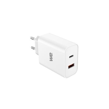 Bundle chargeur PC WE USB-C/USB + câble USB-C/USB-C 2m - Chargeur 1 port USB-C 65W - 1 port USB Blanc