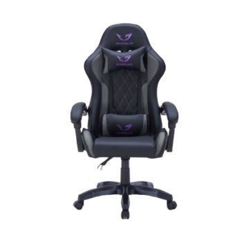 Fauteuil gaming GAMIUM Altar, finition PU diamant, accoudoirs fixes, 5 roues, vérin classe 3 100mm, coussins tête et lombaires - noir, gris, violet