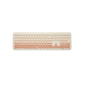 WE POP Pack clavier + souris sans-fil 2.4Ghz récepteur USB + adapteur USB-C, 104 touches, piles incluses, beige