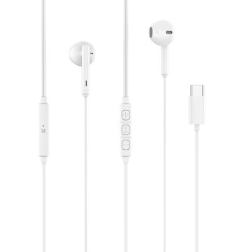 Ecouteurs filaire semi-intra avec boitier de contrôle, USB-C, 1,2m, blanc
