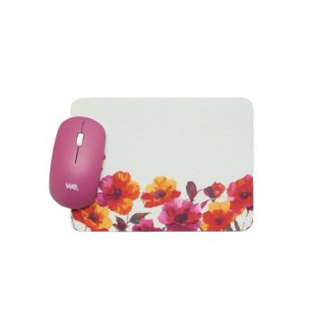 WE POP Pack Tapis de souris design floral : 200x140x3mm + souris optique sans-fil 2.4 GHz