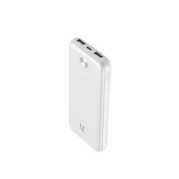 Batterie de secours IZZY 20000mAh - 2 ports USB A + 1 port USB-C - 10,5W - blanc