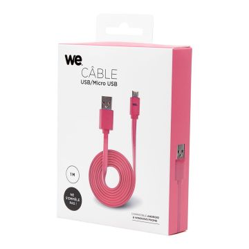 Câble USB/micro USB plat 1m fuchsia - reversible