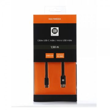 Câble USB-C mâle/micro USB mâle noir - USB 2.0 - 1.50m