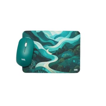 WE POP Pack Tapis de souris design vert vallée : 200x140x3mm + souris optique sans-fil 2.4 GHz