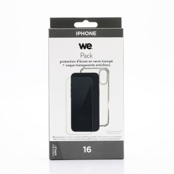 WE PACK verre trempé et coque de protection transparente APPLE IPHONE 16