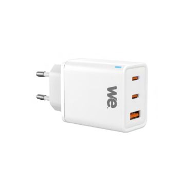 Chargeur secteur WE GaN 2 ports USB-C 1 port USB - 65W - Coloris Blanc