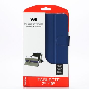 WE Étui universel pour tablettes 7-9 - Toucher doux - Système de crochets extensibles - Languette magnetique - Bleu nuit