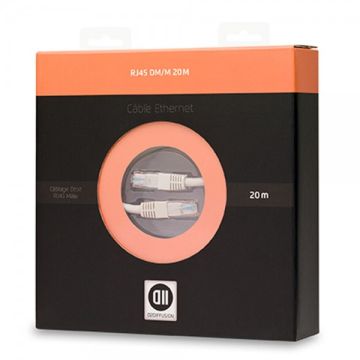 Câble RJ45 droile mâle 20m blindage U/UTP - CAT 6 - coloris gris