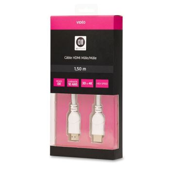 Câble HDMI mâle/mâle blanc 1m50