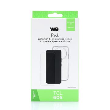 WE PACK verre trempé et coque de protection transparente TCL 605