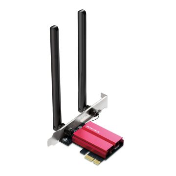 Adaptateur PCIe WiFi 6E AXE5400 Bluetooth 5.2 Vitesse 2402 Mbps (6 GHz) + 2402 Mbps (5 GHz) + 574 Mbps (2,4 GHz) 2 antennes externes à double bande gain élevé