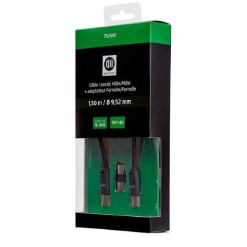 Câble antenne mâle/mâle 9.52 mm + adaptateur femelle/femelle 1.5M noir