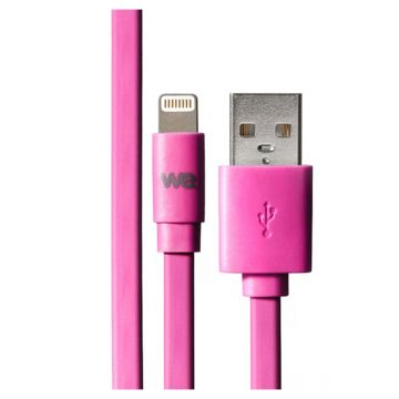Câble Apple USB/lightning plat: évite de faire des noeuds 1m Fushia - en silicone