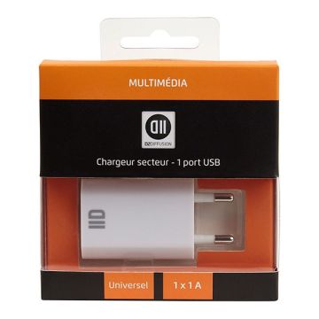Chargeur secteur 1 USB 1A blanc design plat