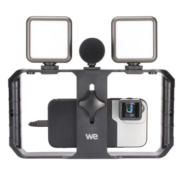 Support/Rig universel pour Vlogging comp av tous les smartphones, stabilisateur, 3 griffes pour acces 5 pas de vis 1/4 cmpt trépied