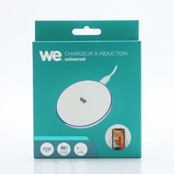 Chargeur à induction universel 15W - Blanc - Indicateur de charge lumineux - Sans fil
