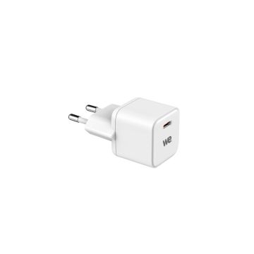 Chargeur secteur WE GaN 1 Port USB-C : 5V/3A, 9V/2.22A, 12V/1.67A, 20W, Compatible Power Delivery 3.0, format mini, coloris blanc
