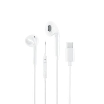 Ecouteurs filaire WE semi-intra avec connecteur USB-C , câble 1,20 m., boîtier de contrôle avec micro intégré pour les appels, blanc