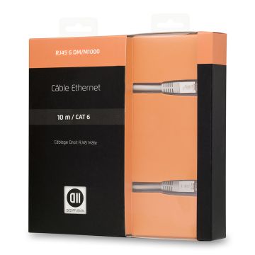 Câble RJ45 droile mâle 10m blindage U/UTP - CAT 6 - coloris gris