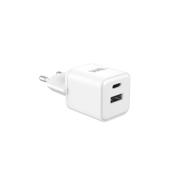 Chargeur secteur WE GaN 1 Port USB et 1 Port USB-C - 30W - Compatible Power Delivery 3.0 - Format mini - Blanc