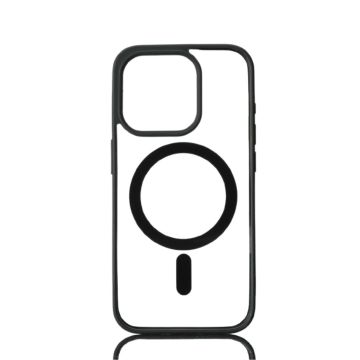 We Coque de protection RUBBER APPLE IPHONE 15 PRO - Dos transparentcontour mat noir - Compatible MAGSAFE