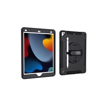 WE Etui antichocs pour iPad 10.2 (7/8/9th generation) avec poignée rotative, porte-stylet, protection écran, fonction support, bandoulière - Noir