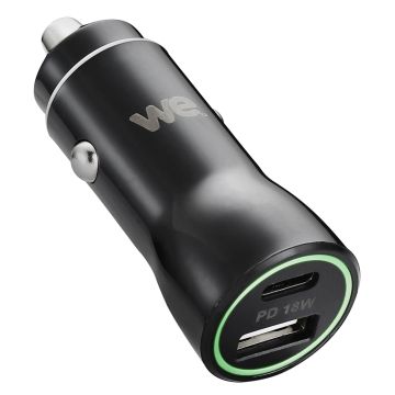 Chargeur allume-cigare WE - 2 ports USB (1 USB-A 5V/2,4A et 1 USB-C V/3A), Total (USB-A+C) 5V/3A pour smartphone, GPS, etc...
