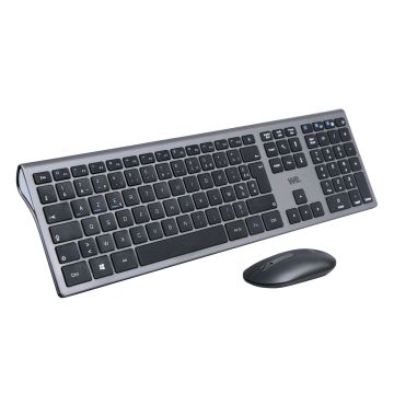 Bundle clavier souris WE sans fil connexion BT & 2.4Ghz aspect Alu, connexion jusqu'à 3 appareils, 12 touches multimedia, piles incluses - Noir