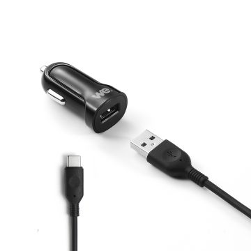 Bundle charg voit+ câble USB / USBC chargeur 1USB x 2.4A - câble 1.20m Noir - câble détachable & torsadé