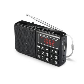 Radio grandes ondes AM / FM / SW Lecteur USB / Micro SD batterie rechargeable NOIR