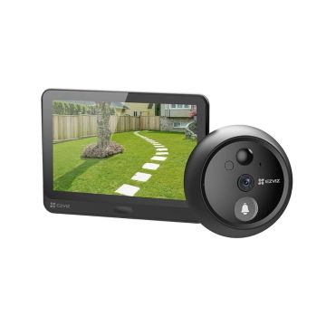 EZVIZ Juda HP4 - Résolution 1080P - Vue ultra grand-angle de 155° - Vue en direct et conversation bidirectionnelle - Écran couleur de 4,3 pouces - Vision noctur