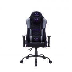Fauteuil gaming GAMIUM Nyros, finition tissu nid d'abeille, accoudoirs réglables, 5 roues, vérin classe 3 100mm, coussins tête et lombaires - noir, gris, violet