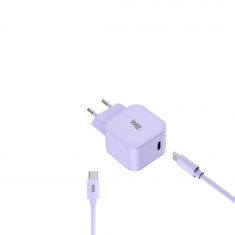 WE POP Pack Chargeur secteur + Câble USB-C/USB-C Violet : Chargeur secteur violet PD 20W port USB-C - Câble USBC-USBC 60W 1 mètre en silicone violet