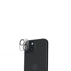 Protection d'objectifs appareil photo : socle en acrylique - lentille caméra en verre trempé - fixation adhesive - compatible pour iPhone 15 / 15 +