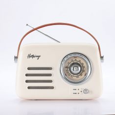 Enceinte/Radio rétro HALTERREGO, RMS 5W, Bluetooth, Radio FM, lecteur USB, Aux IN, Batterie rechargeable, blanc crème