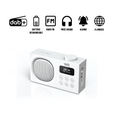 Radio portable DAB+/FM rechargeable RMS 3W, Double alarme, Luminosité réglable Blanche
