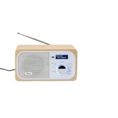 Radio DAB+/DAB/FM, connexion Bluetooth, double alarme, écran LCD, Luminosité réglable, antenne téléscopique, RMS 3W, adaptateur inclus, couleur Bois