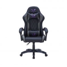 Fauteuil gaming GAMIUM Altar, finition PU diamant, accoudoirs fixes, 5 roues, vérin classe 3 100mm, coussins tête et lombaires - noir, gris, violet